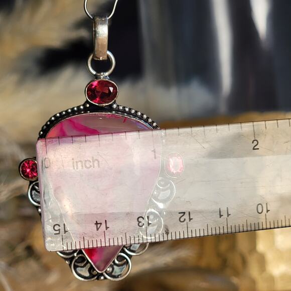 Bold Sterling Silver Pink Agate Pendant with Faceted Ruby Accents - Picture 10 of 10